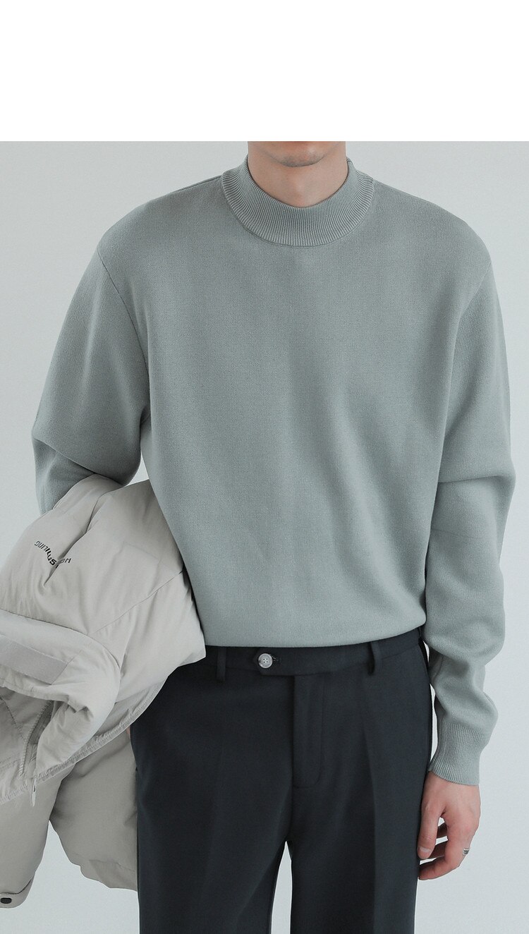 2022 Winter Thickened Plush Knitting Half High Neck Wool Sweaters Male Long Sleeve Fashion Pullover 4 Color Casual C